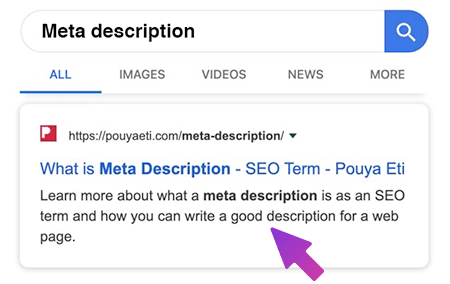 meta description on google search - seo term
